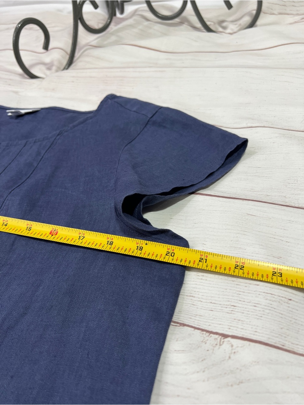 J.Jill Love Linen Pleated Dress - Medium - short sleeve relaxed fit blue classic - Picture 6 of 10